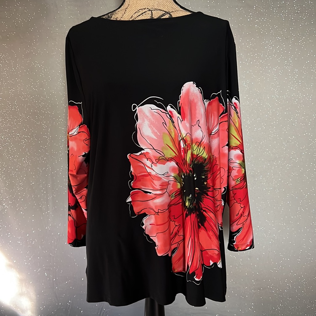 Investments Ii Red Flower Top Sz 2x
